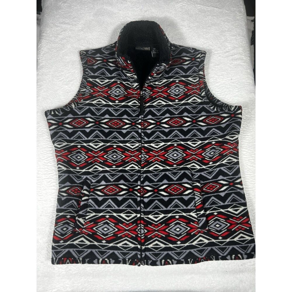 Jane Ashley Womens Multicolor Geometric Front Pockets Full Zip Vest Jacket Sz XL